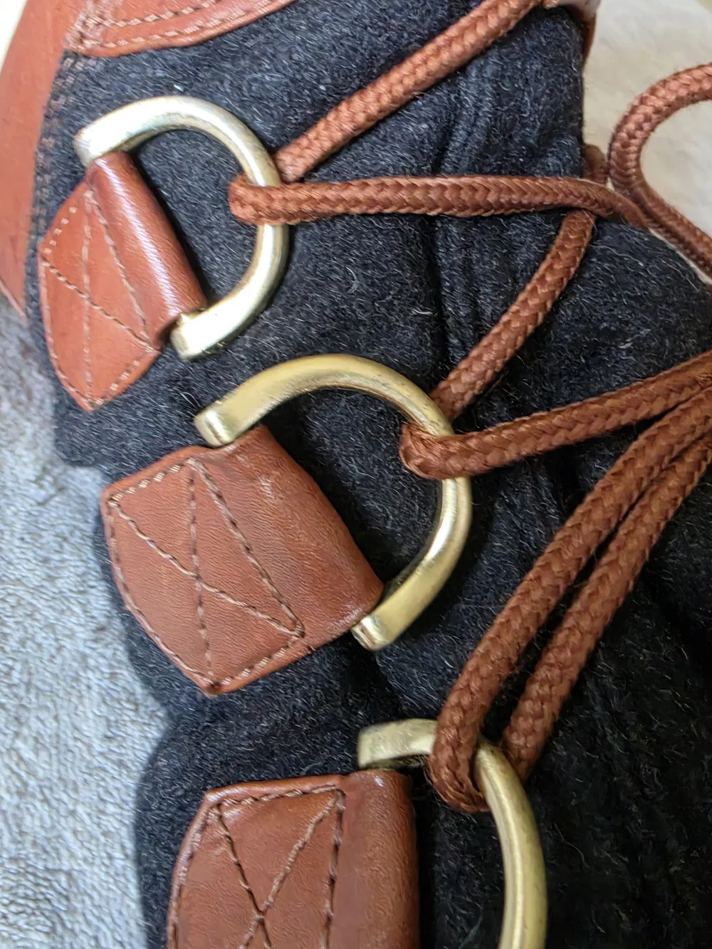 Tory Burch Jada shearling-lined duck boots dark grey flannel brown leather